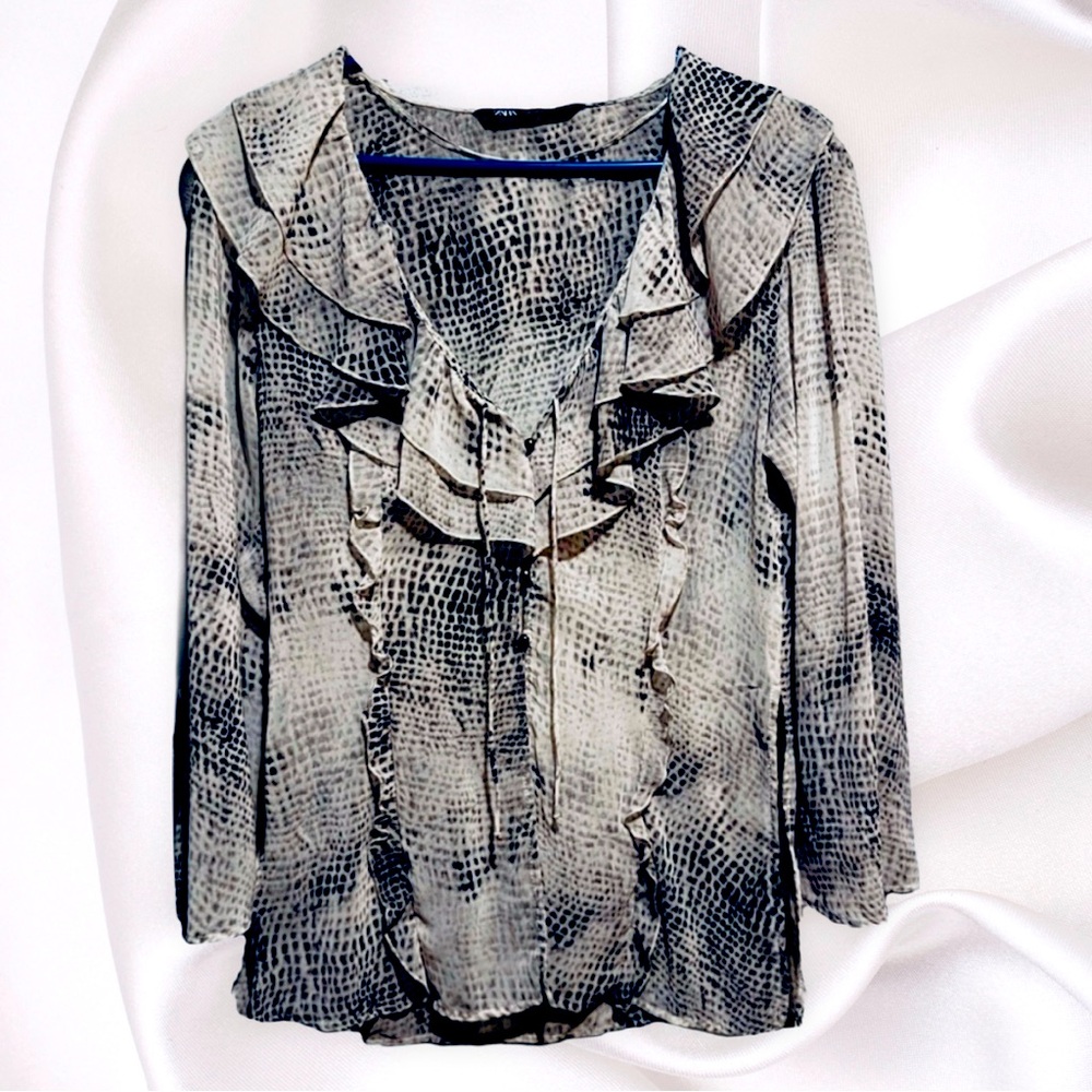 Zara Ruffled Animal Print Shirt